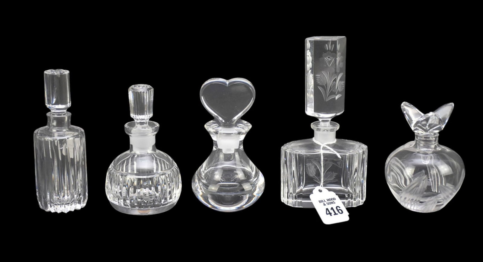 5 Assorted Crystal Perfume Bottles, One Orrefors, 7"h tallest (1 of 7)