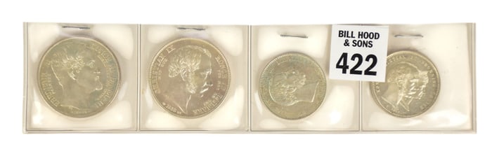 Silver Foreign Coins 1848 - 1892. 1848 1 Denmark Speciedaler, 1863 Denmark 2 Rigsdaler,  1888