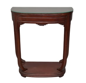 Mahogany Diminutive Hall Table with Glass Top, Asian Motif, 30"h x 23"w x 13"d (top needs