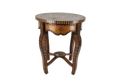 Small Round Occasional Table, Moroccan Style, Mother of Pearl Inlay, 21"h x 17"d