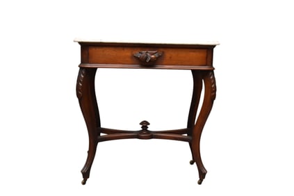 Antique Walnut Side Table with Marble Top, 29"h x 29"w