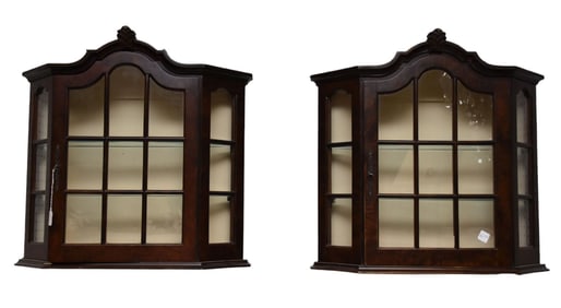 Pair of Mahogany & Glass Wall Vitrines, 25"h  x 26"w x 8"d