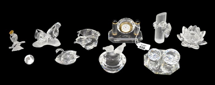 Lot of Swarovski - Crystal Birds, Flowers, and Small Clock