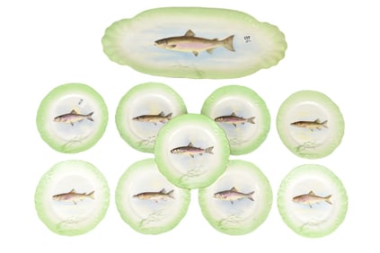 Limoges Fish Platter (22 1/2"L) & 8 Plates (8 1/2"dia)