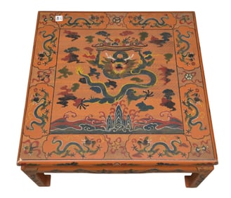 Asian Painted Low Table, 12"h x 23"square