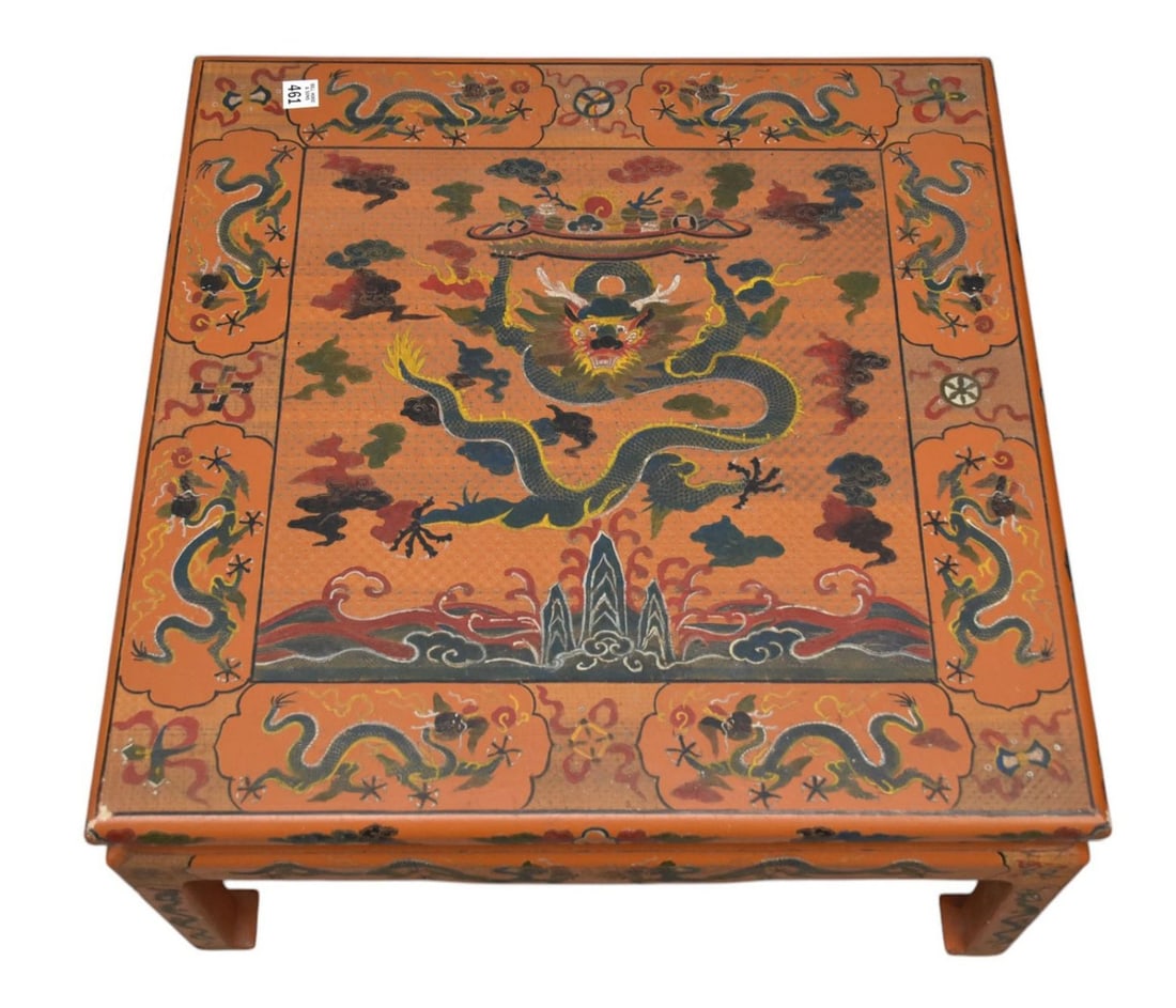 Asian Painted Low Table, 12"h x 23"square (1 of 6)