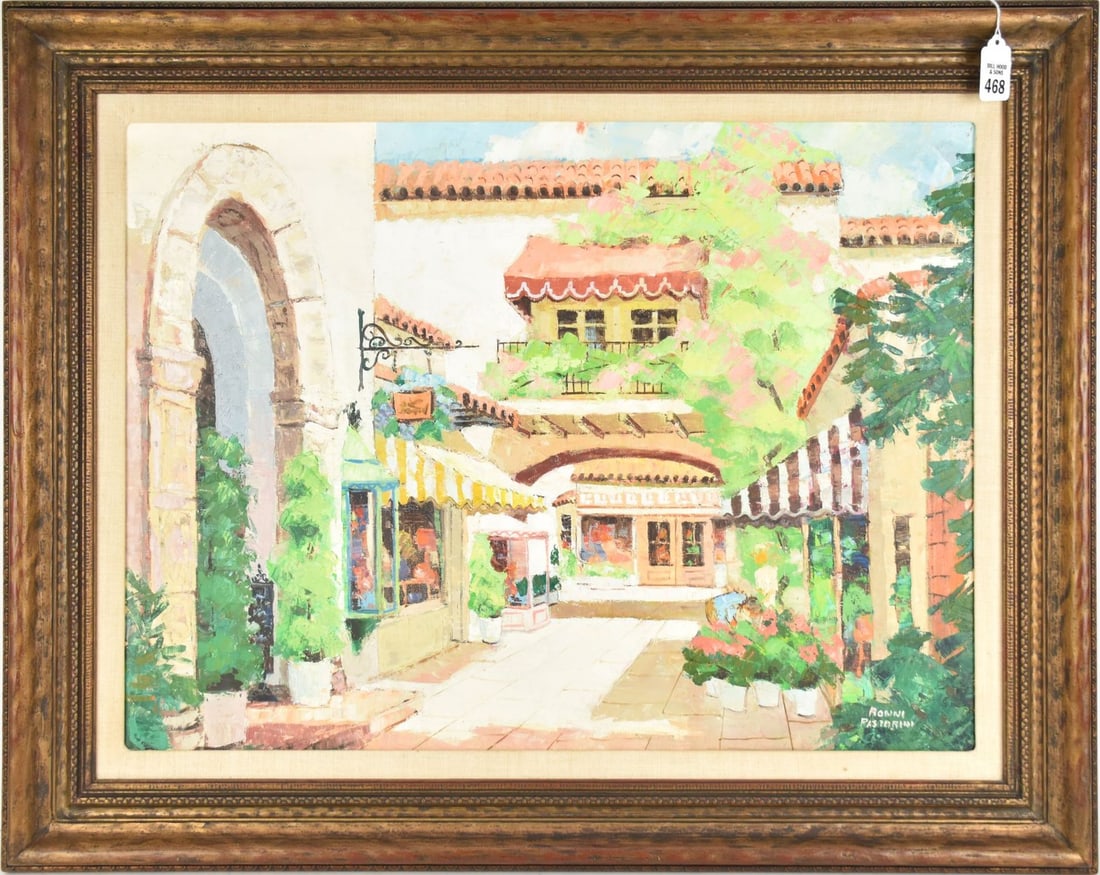 Ronni Pastorini (American 1915 - 2011) Pair of oil on canvas paintings of Palm Beach Villas- Via (1 of 8)