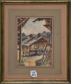 Attributed to: Fairfield Porter (American 1907-1975) Watercolor, Summer Cottage Landscape, 9 x 6-1/2