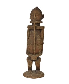 Carved Wood Female Ancestor Figure, African Tribal Art - Carved wood with ritual patination. An