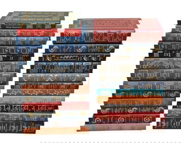 Lot 24 Signed Easton Press Leather Bound Books with Gold Tooling, Some with Certificates, Excellent