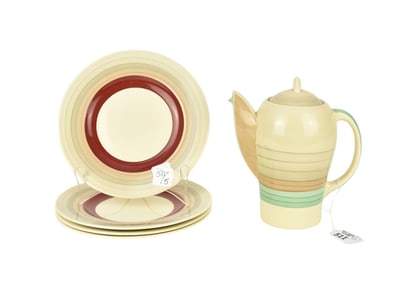 Lot of 5 Pcs, Pitcher, 4 Dessert Plates Marked Susie Cooper, Burlsem England (8"dia)