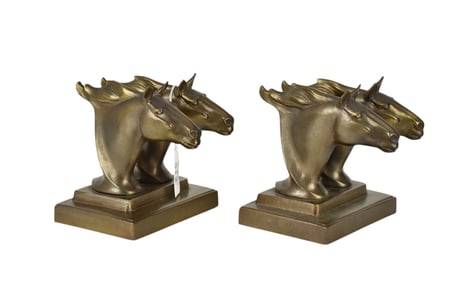 Pair Metal Horsehead Bookends, 6"h x 5"w