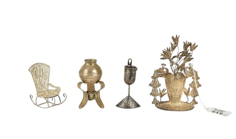 Lot of 4 Miniature Silver Objects d' Art