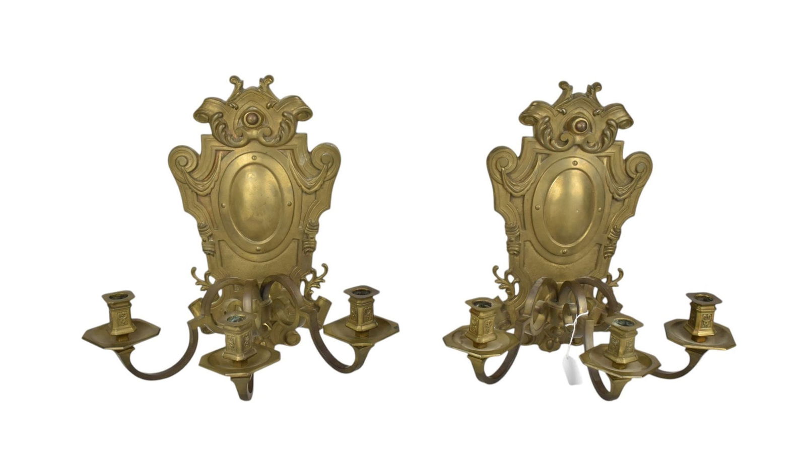 Pair Continental Bronze 3 Light Wall Sconces, 17"h x 16"w (1 of 5)