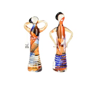 Two Murano Italian art glass figural sculptures by Mario Badioli, 12"h x 5"w x 3"d