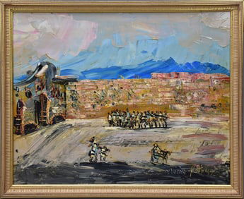 Morris Katz oil parting "Western Wailing Wall" Signed and label to reverse.  24x30 inches.  overall