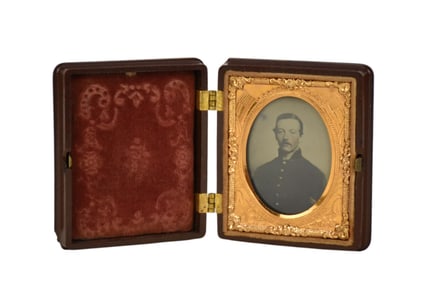 Tintype of Union Soldier, In Case - Civil War, portrait of soldier in uniform. Case in good shape