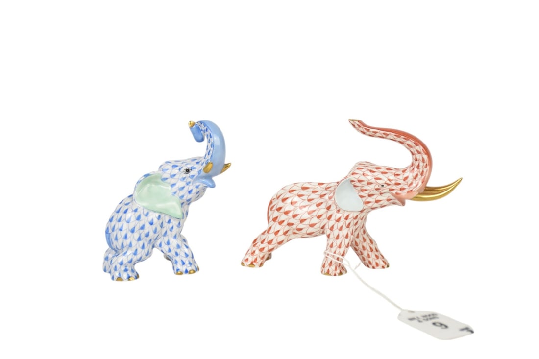 Two Herend Hungary Elephant Figurines - Two Herend Hungarian porcelain figurines of elephants. Each (1 of 7)