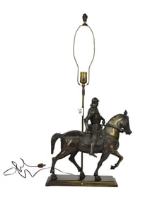 Bronze Equestrian Figure of Bartomeo Colleoni, Mounted as Lamp - C. 19th century. A Continental