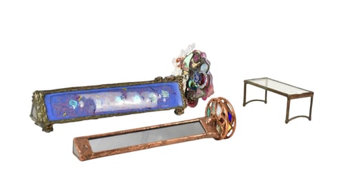 2 Studio Art Glass Kaleidoscopes one Signed Sue Ross, 12 in long.  Sold with A Copper Mirrored