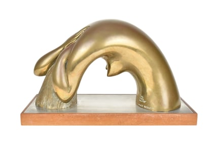 Hugo Robus (American, 1885-1964) "Woman Washing Hair" Bronze - c. 1976. A copper-tone patinated