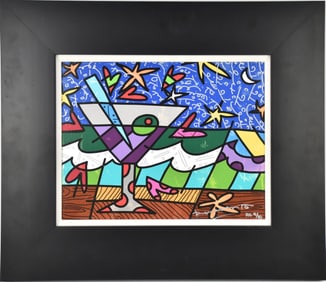Romero Britto (Brazilian, B. 1963) Giclee on canvas - "Star" signed in silver marker lower right -