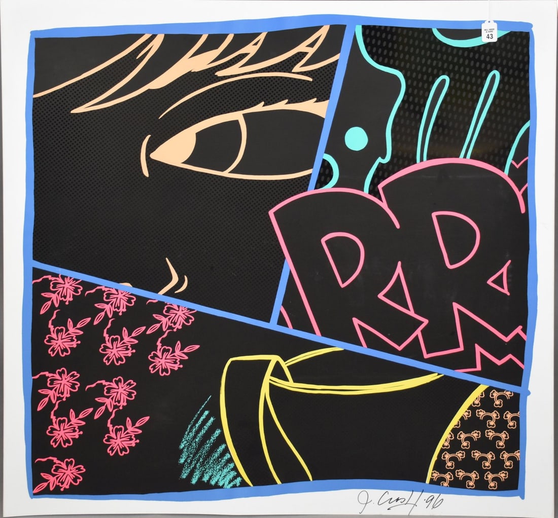 John 'Crash' Matos, American (Born 1961). Screenprint on metal signed and dated '96 on front and (1 of 6)