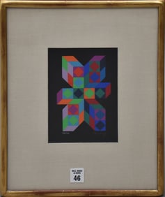 Victor Vasarely small geometric Serigraph, image 7 x 5 inches. 127/150 overall framed size 14 1/2 x