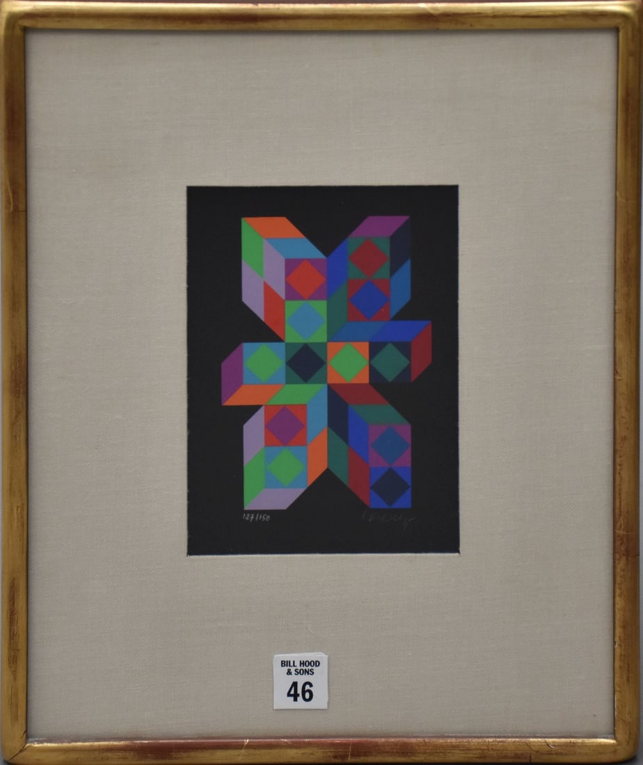 Victor Vasarely small geometric Serigraph, image 7 x 5 inches. 127/150 overall framed size 14 1/2 x (1 of 4)