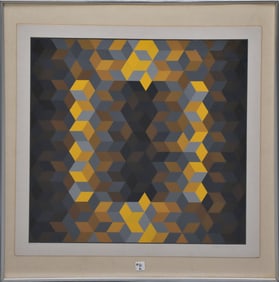 Victor Vasarely (French/Hungarian 1906 – 1997) Screenprint in colors. Ion 7- 1969. from “Hommage
