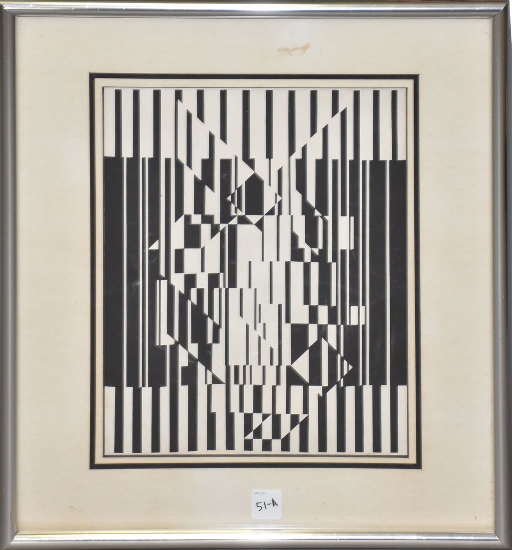 Victor Vasarely Lithograph pencil sign lower right 14 x 11 1/2 over overall framed 19 x 17: Victor Vasarely Lithograph pencil sign lower right 14 x 11 1/2 over overall framed 19 x 17