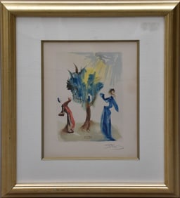 Salvador Dali (Spanish 1904 - 1989)  Woodblock from Divine Comedy "Tree Of Penitence". Pencil