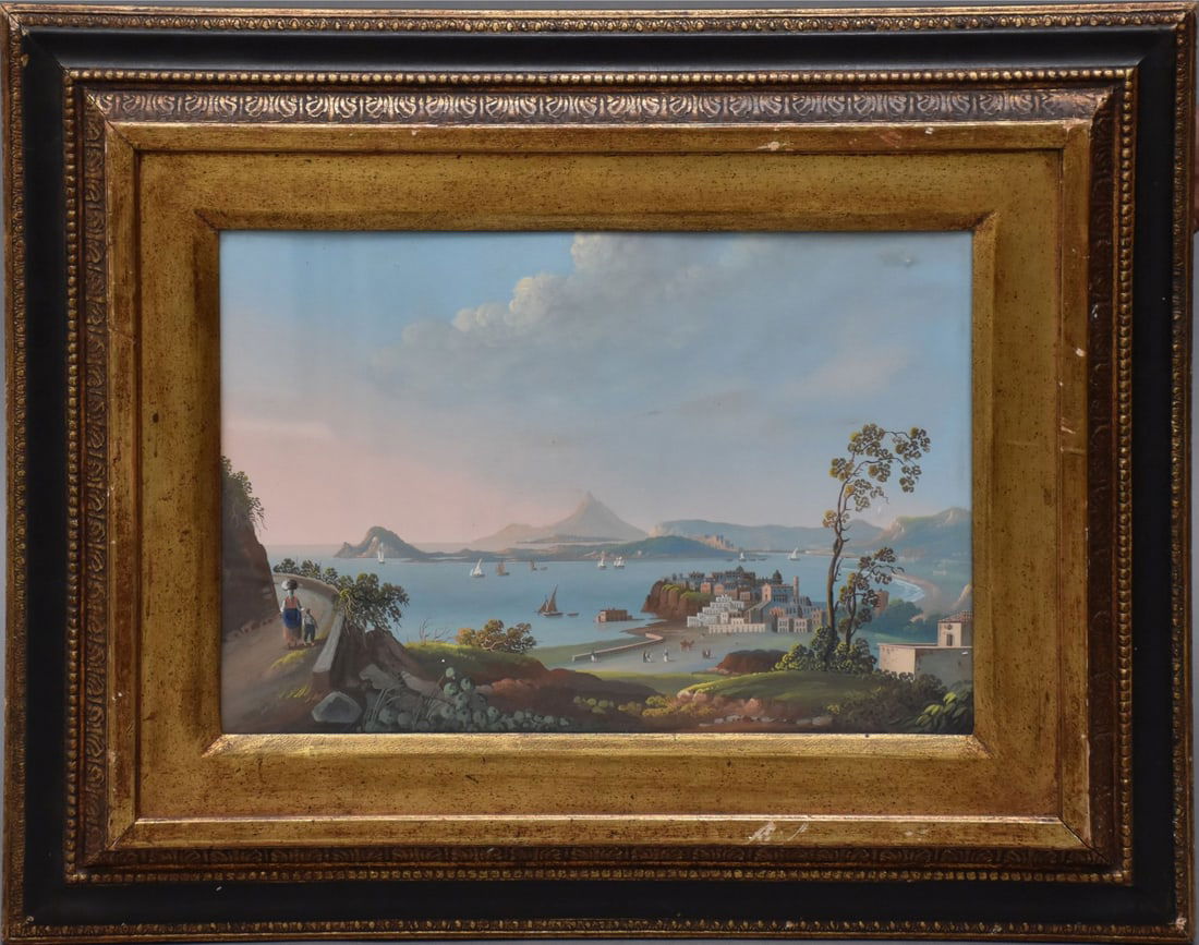 19th Century Neapolitan School, Untitled Watercolor on paper-Depiction of active harbor scene with (1 of 6)