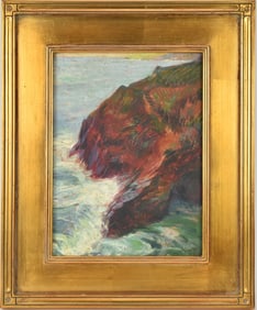 Fernand L. Guey (France, 1877-1964) oil on wood panel, Seascape- Crashing Waves.  12 x 9 inches