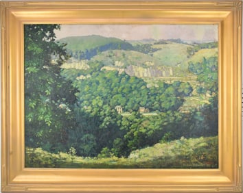 Frederic Tellander (1878-1968) Antique American Impressionist, View of Stone City Iowa, Art Colony,