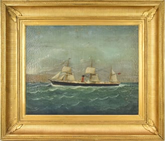 Attributed to: Richard Barnett Spencer (UK.1840 - 1874) oil on canvas, A Steam and Sail Vessel