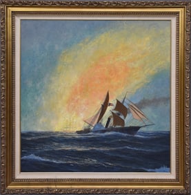 Bruce Elliott Roberts (American 1918–1993) oil on canvas, The Sinking of the Yankee Clipper -