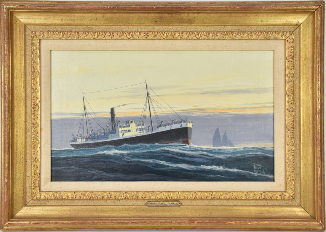 Bruce Elliott Roberts (American 1918–1993) oil on canvas, Tramp on the Banks - 1973. Depicts a (1 of 11)