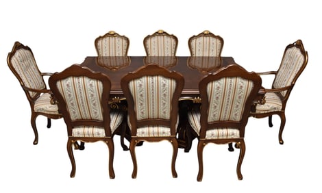 Karges Dining Room Table and 8 Matching Chairs approx. 30"h x 69"w x 48"d  Has 3 extra leaves and