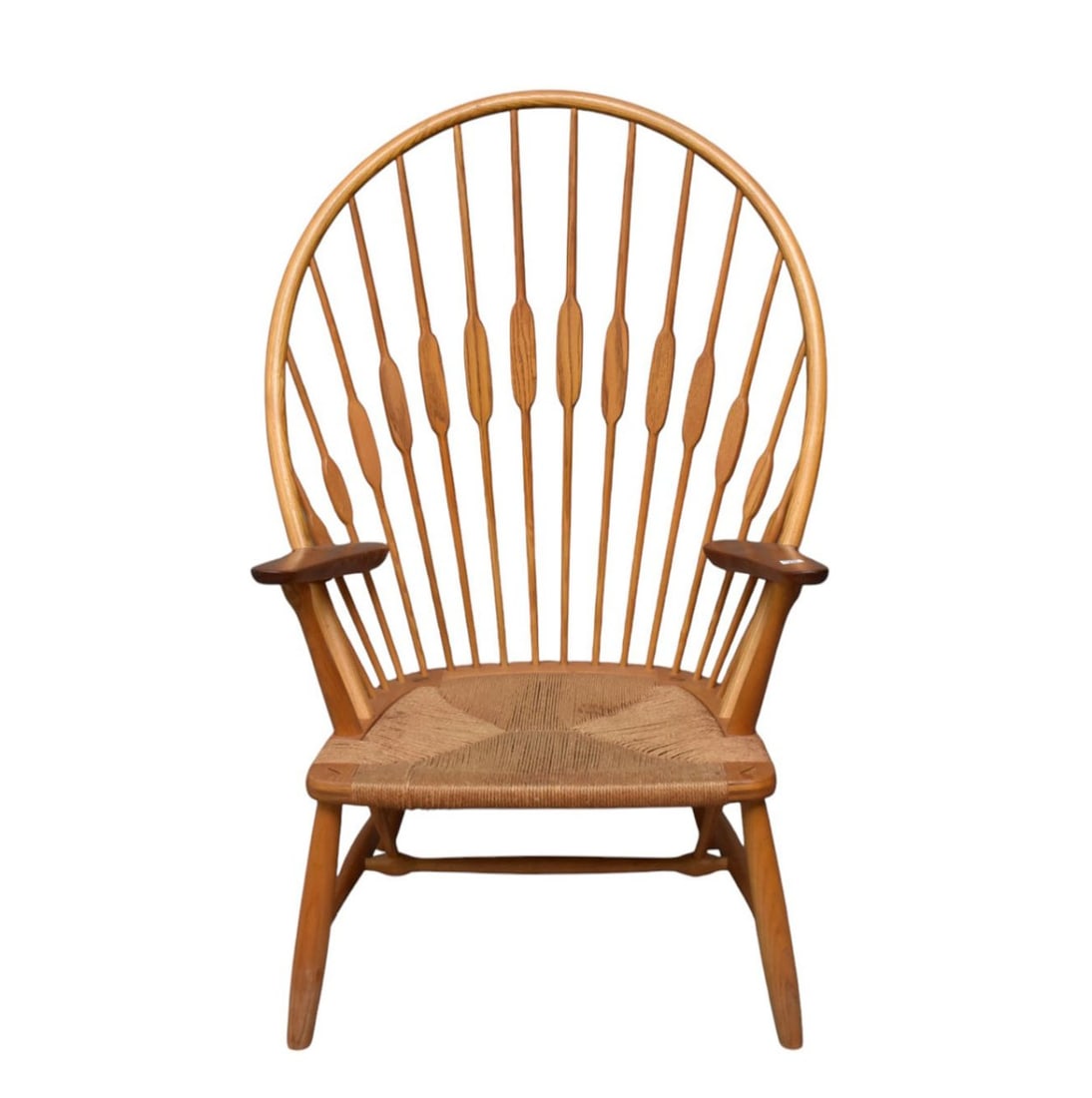 Copenhagen Windsor Style Armchair with Rush Seat, Marked Johannes Hansen Copenhagen: Copenhagen Windsor Style Armchair with Rush Seat, Marked Johannes Hansen Copenhagen
