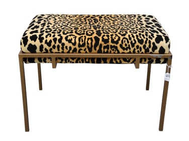 2 Leopard Fabric Upholstered Stools, (1) Massoud (1) John Richard