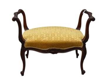 Antique French Carved Walnut Bench with Handles