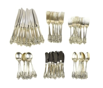 Wallace Sterling Silver Flatware Set, Grand Baroque Pattern, 72 Pcs. incl; 12 Dinner Knives (9"L),