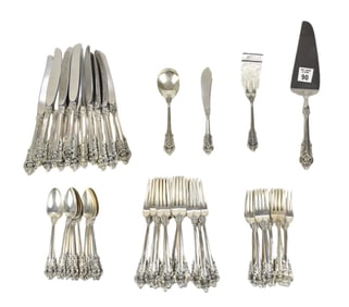 Wallace Sterling Silver Flatware Set, Grand Baroque Pattern, 52 Pcs. Incl; 12 Dinner Knives (9"L),