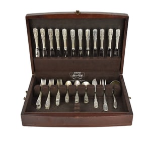 Westmorland (Whiting) Sterling Silver Flatware Set, Milburn Rose Pattern, 1940, 56 Pieces, Incl; 12
