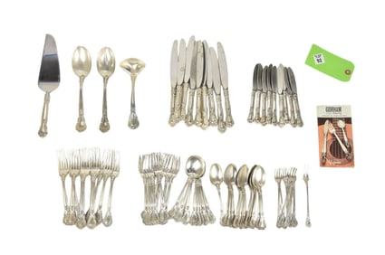 Gorham Sterling Flatware Set, Chantilly Pattern, 73Pieces, incl; 9 Dinner Knives, 9 B & B Knives, 10