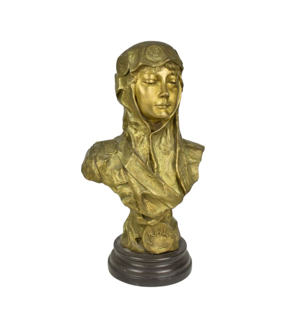 Emmanuel Villanis art nouveau bronze bust of "Dalila", signed "E. Villanis", 10"W x 6"D x 16"H (1 of 7)