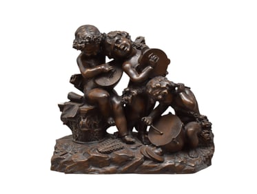 Aristide Petrilli (Italian, 1868-1930) Bronze Sculpture of Three Putti Musicians Playing Various