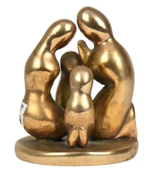 Signed Bronze Modernist Sculpture of Family - A gilt patinated bronze sculpture of a family of four.