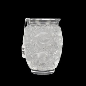 Lalique France Crystal 'Bagatelle' Vase - A Lalique France clear and frosted glass vase with birds
